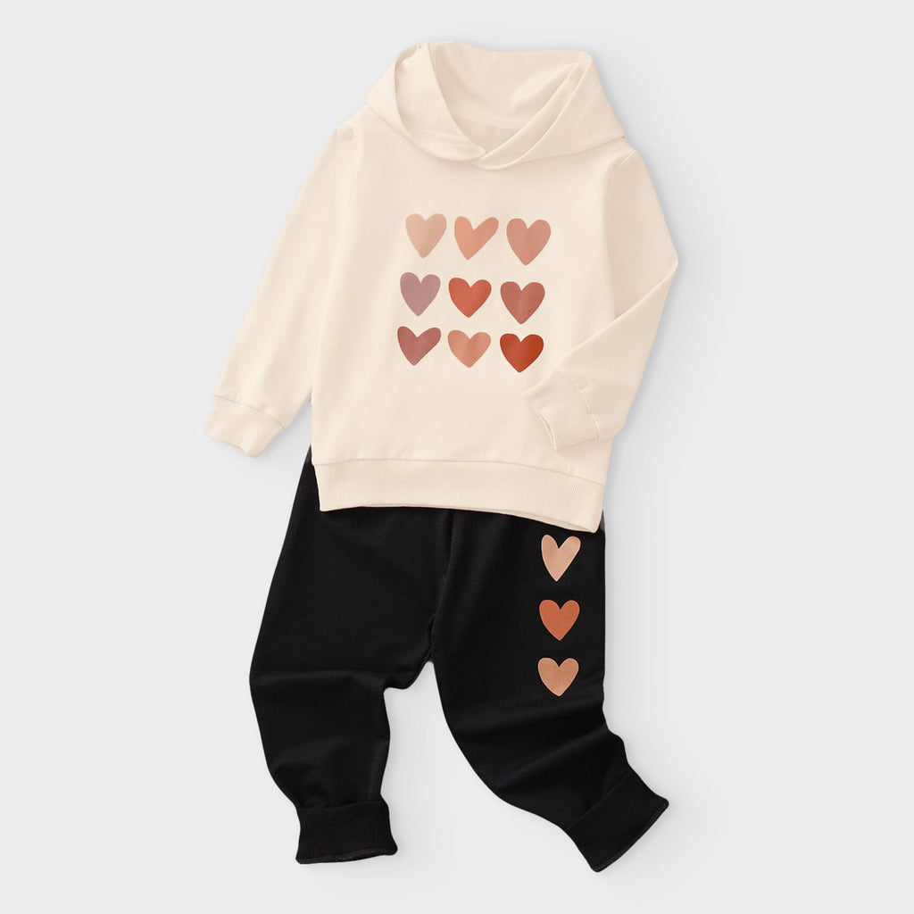 Winter Colorful Hearts Outfit for Girls Beige