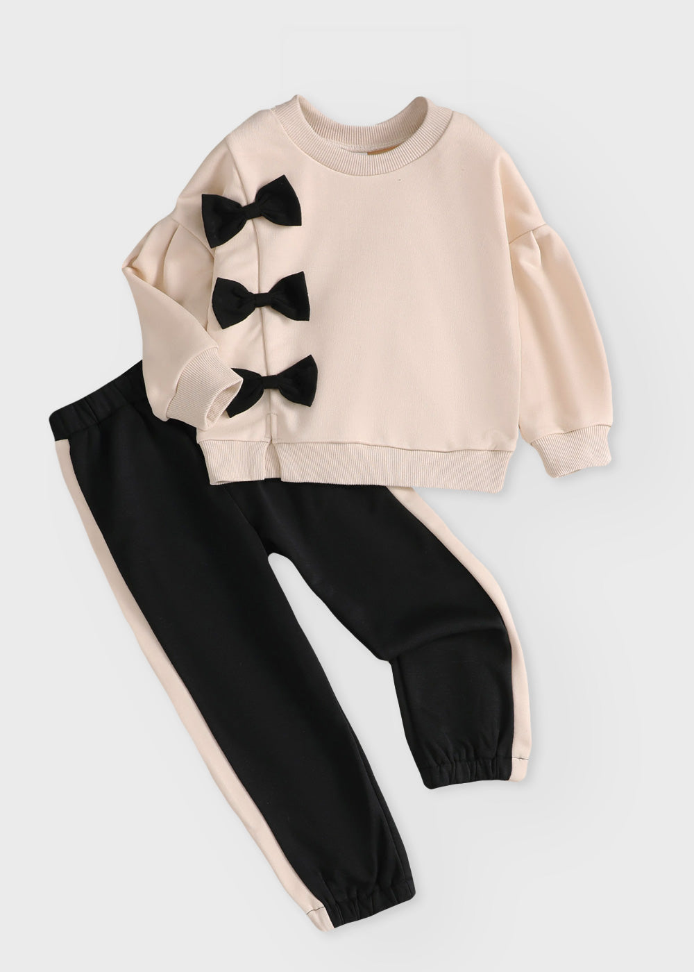 Winter Cute Bow Outfit for Girls Beige