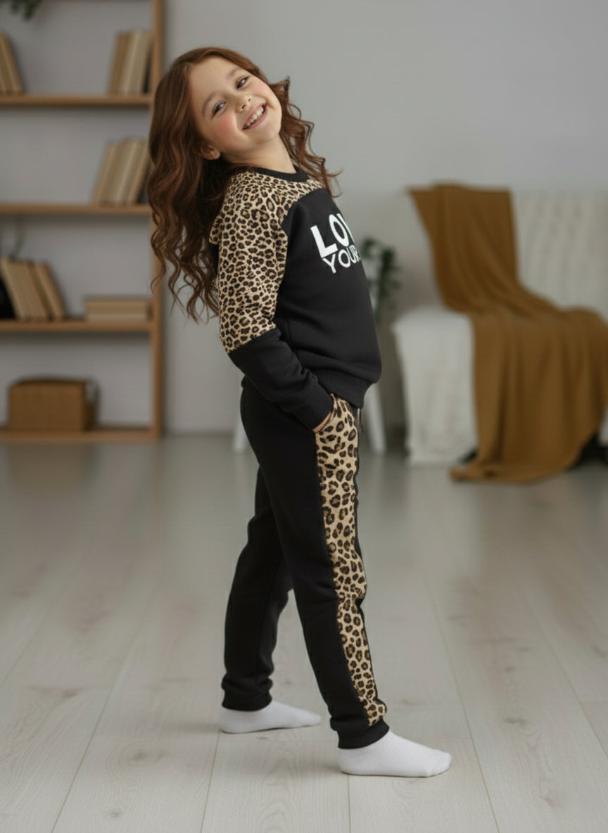 Winter Black Cheetah Outfit for girls