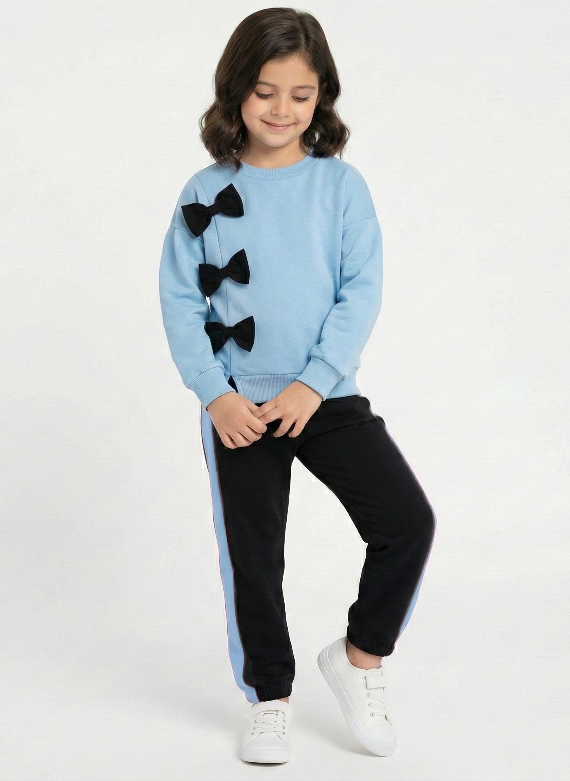 Winter Cute Bow Outfit for Girls Blue