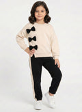 Winter Cute Bow Outfit for Girls Beige