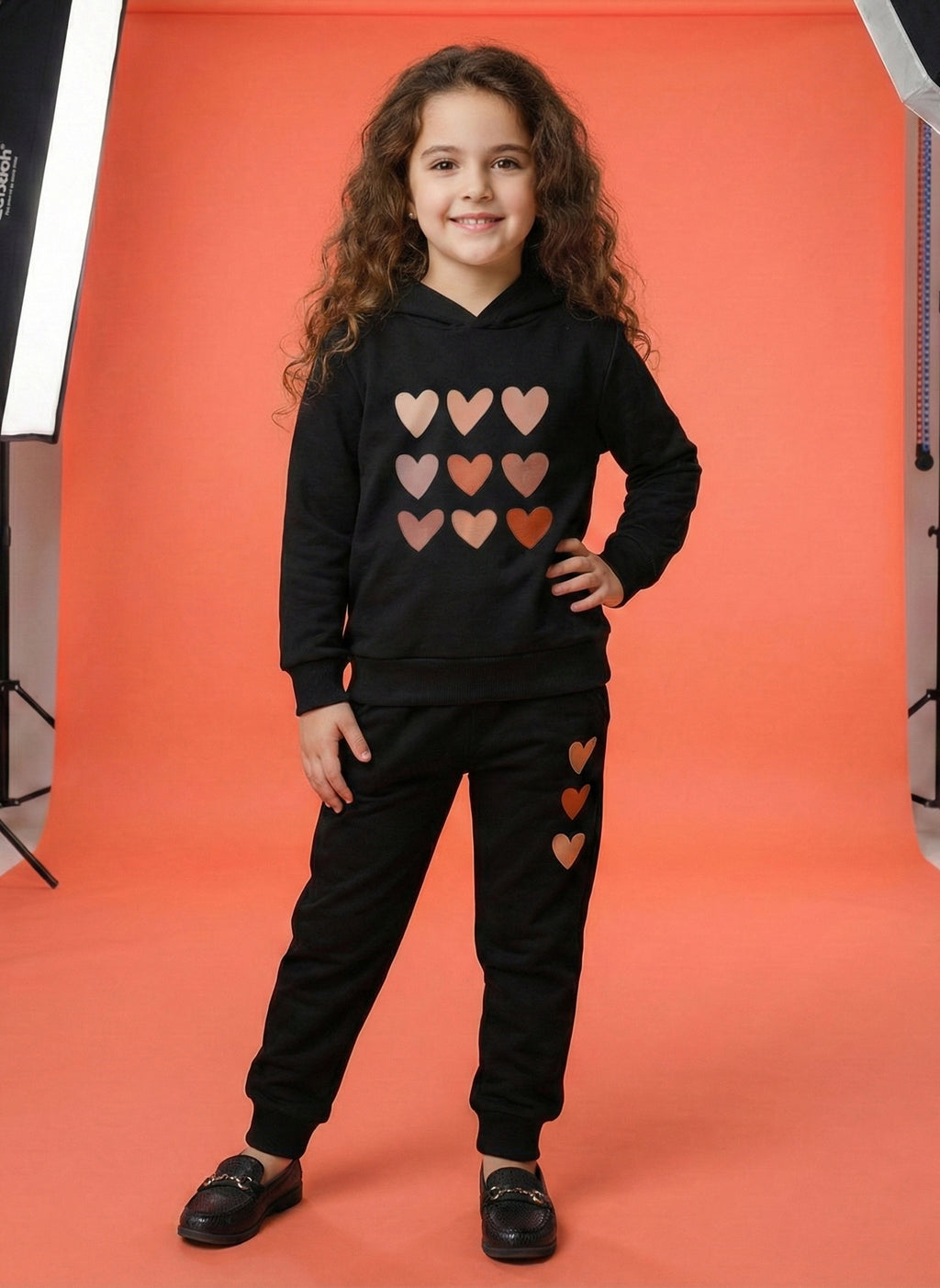 Winter Colorful Hearts Outfit for Girls Black