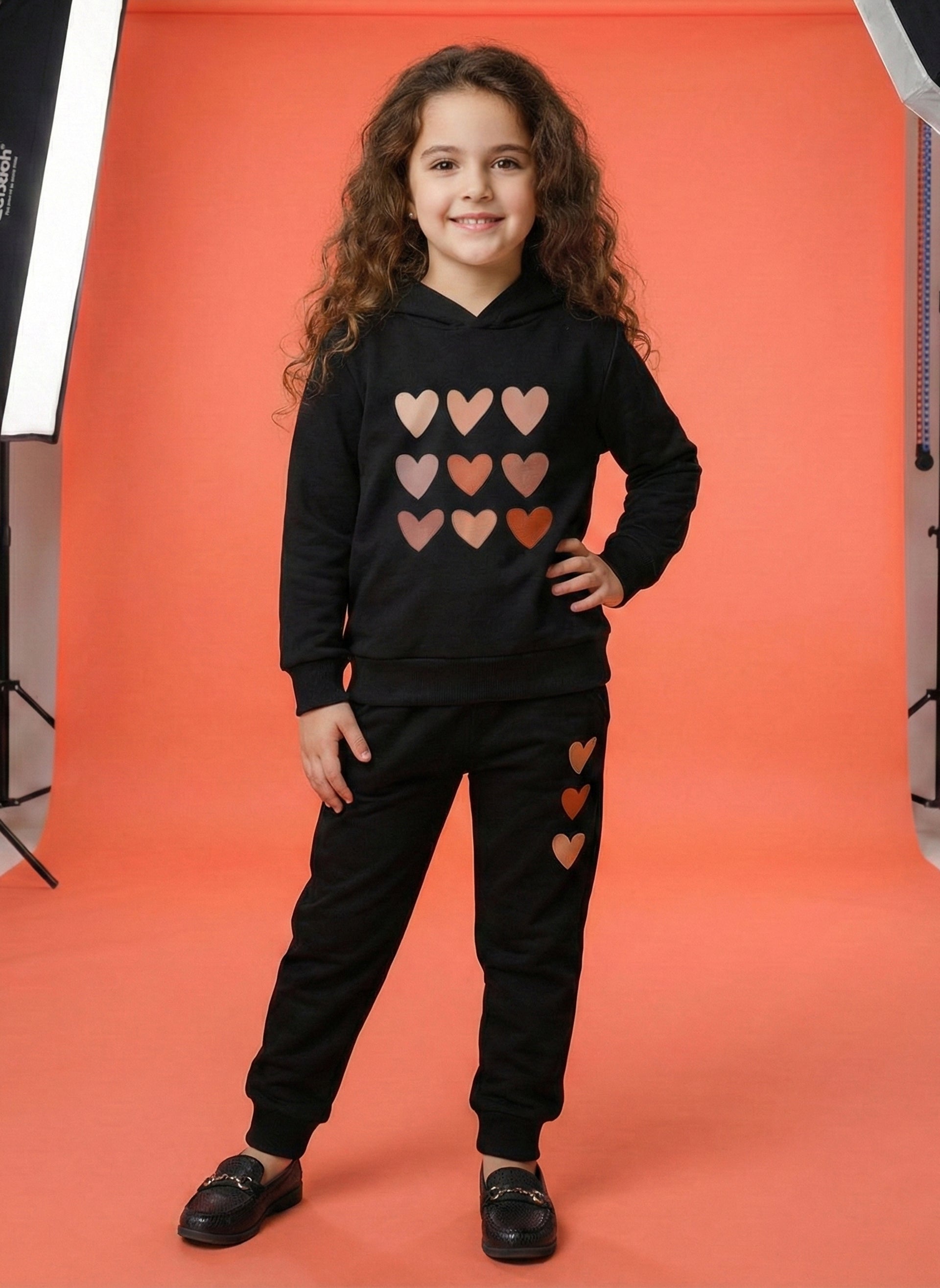 Winter Colorful Hearts Outfit for Girls Black