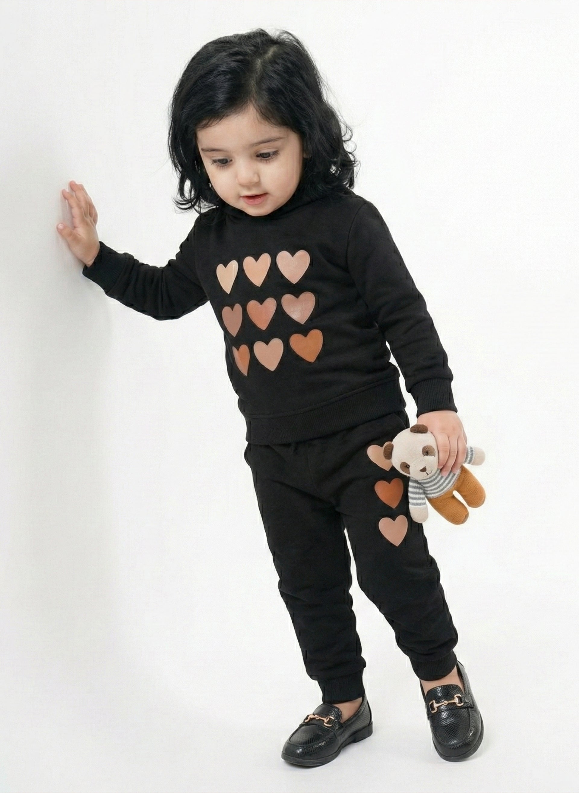 Winter Colorful Hearts Outfit in Black for Toddlers & Infants