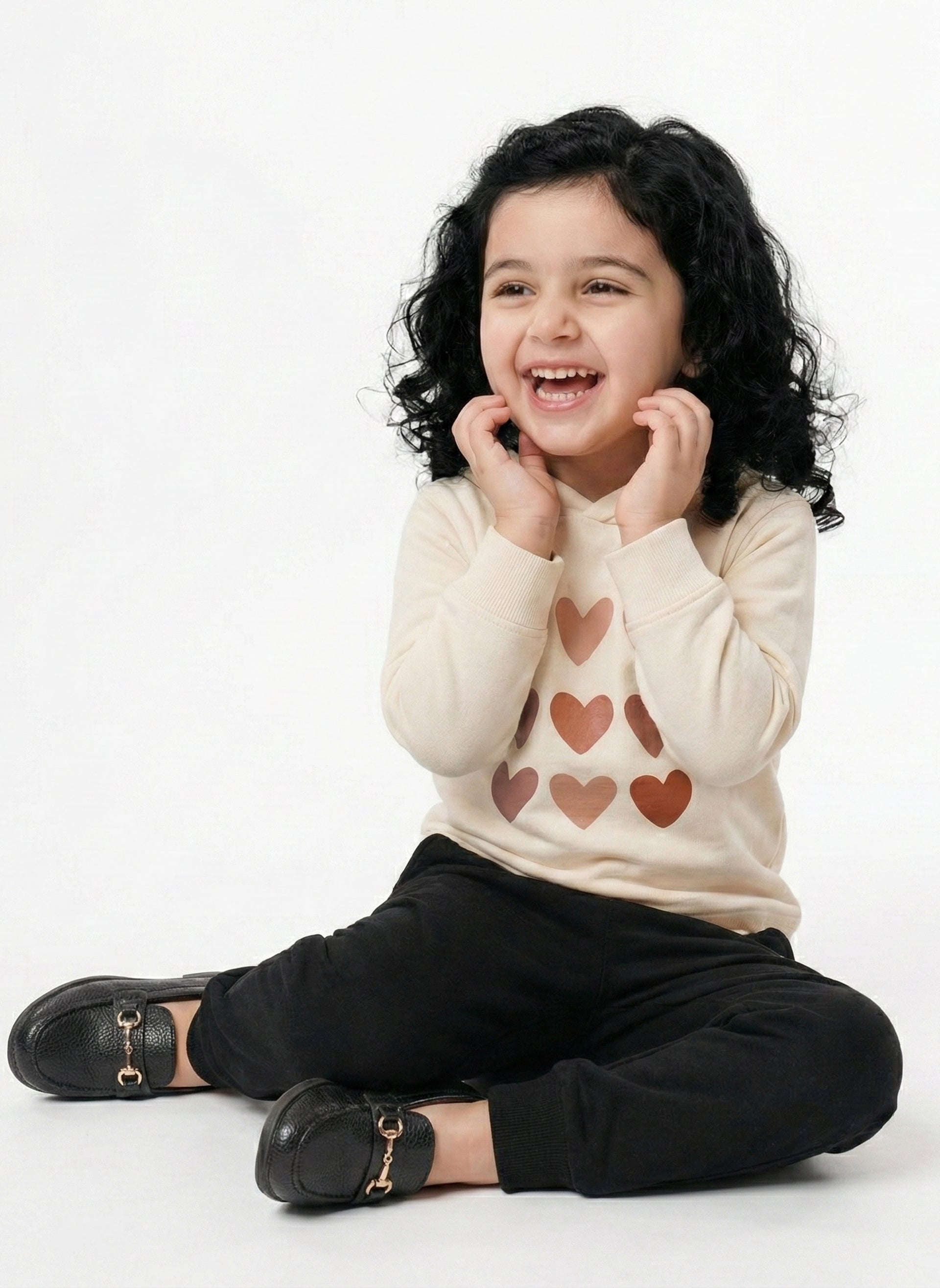 Winter Colorful Hearts Outfit in Beige for Toddlers & Infants