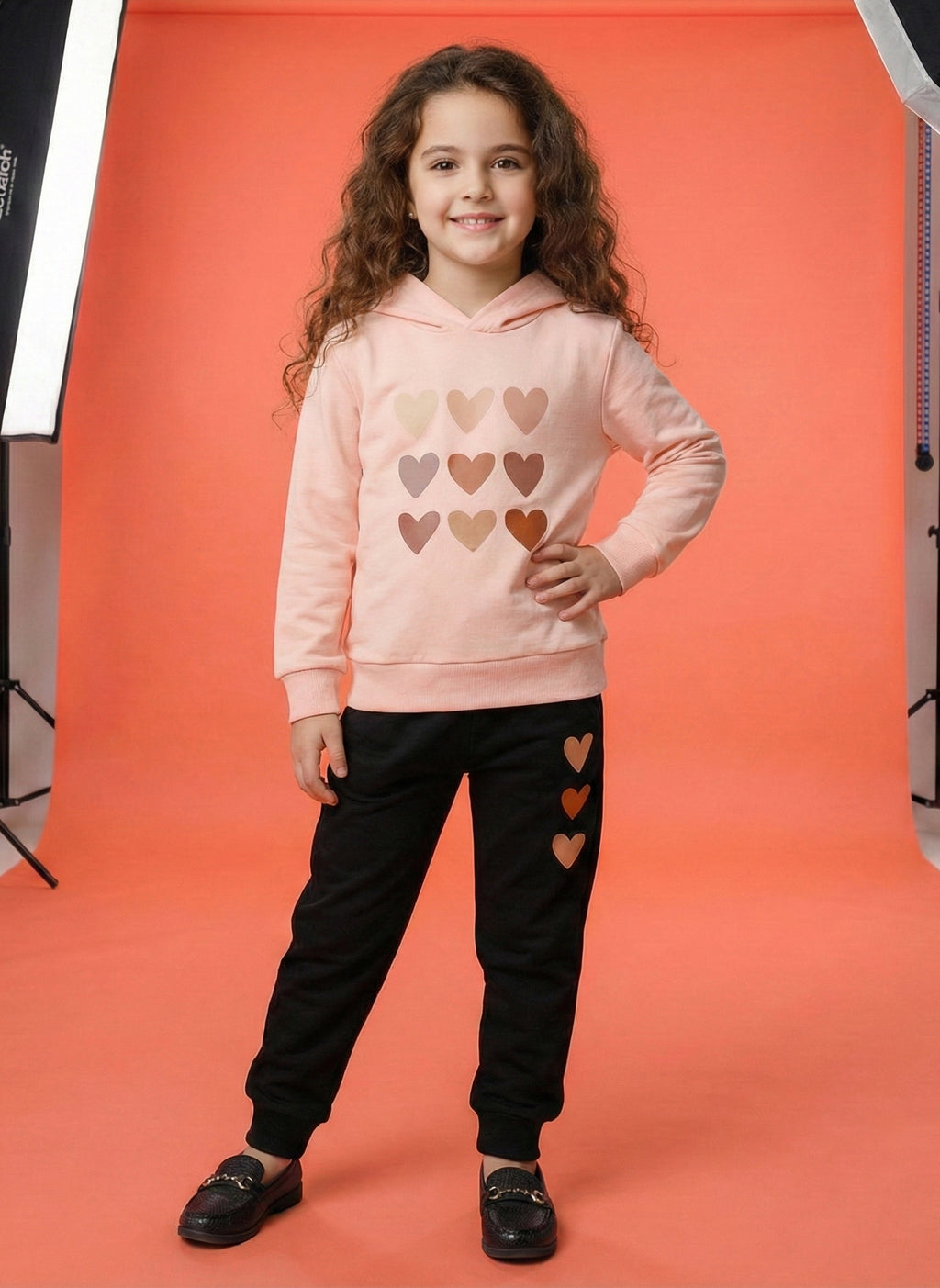 Winter Colorful Hearts Outfit for Girls Pink