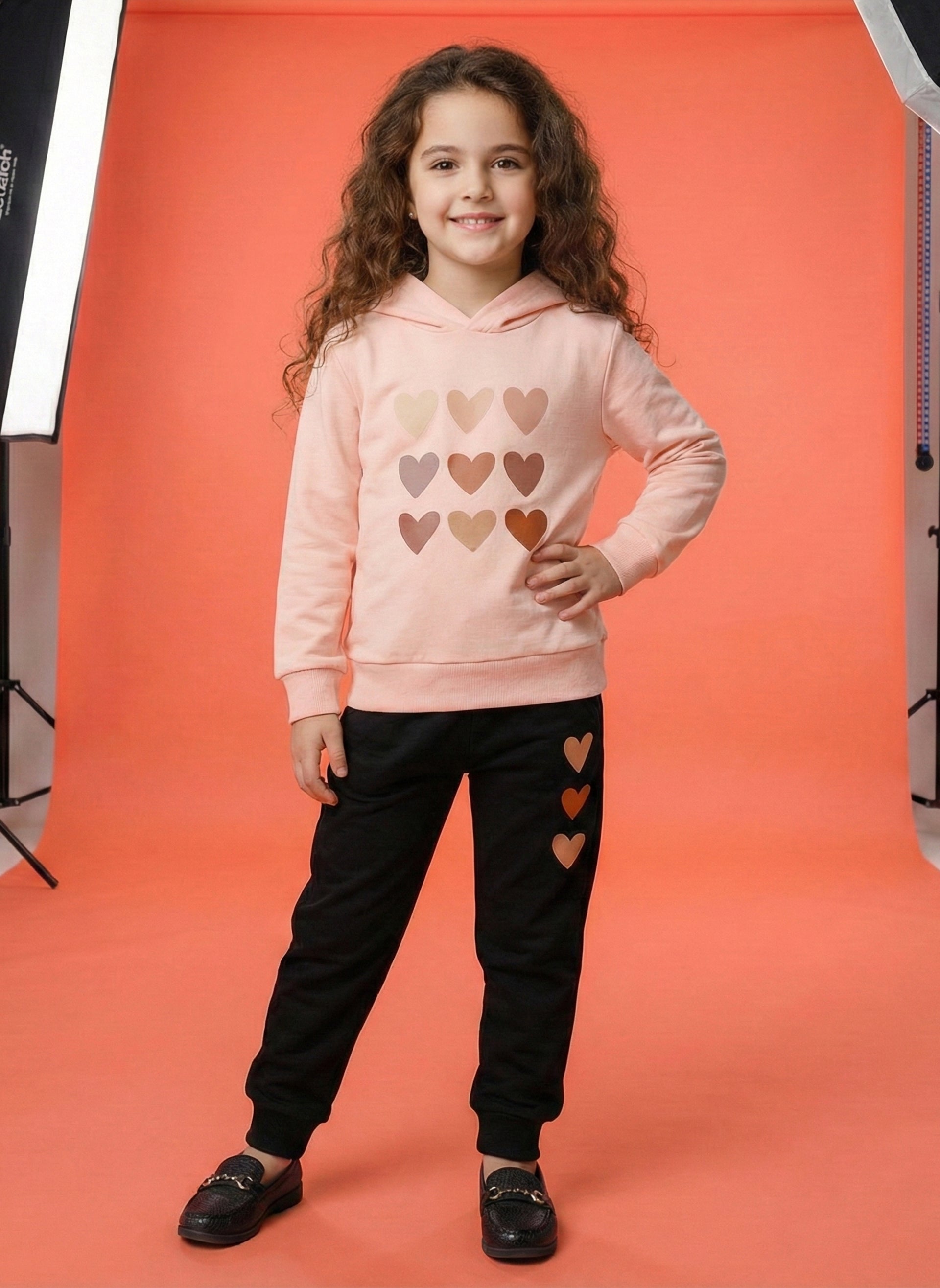 Winter Colorful Hearts Outfit for Girls Pink