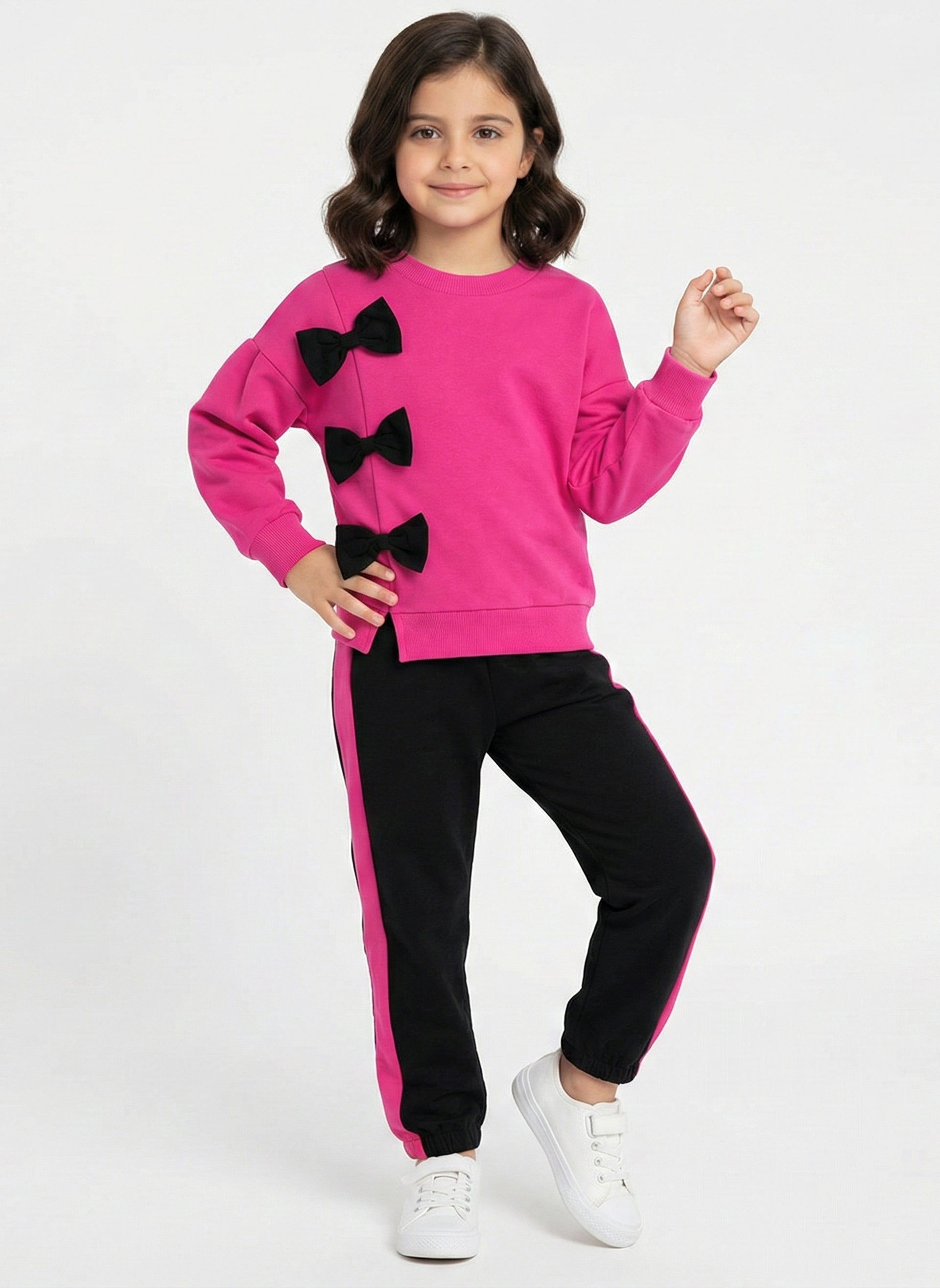 Winter Cute Bow Outfit for Girls Pink